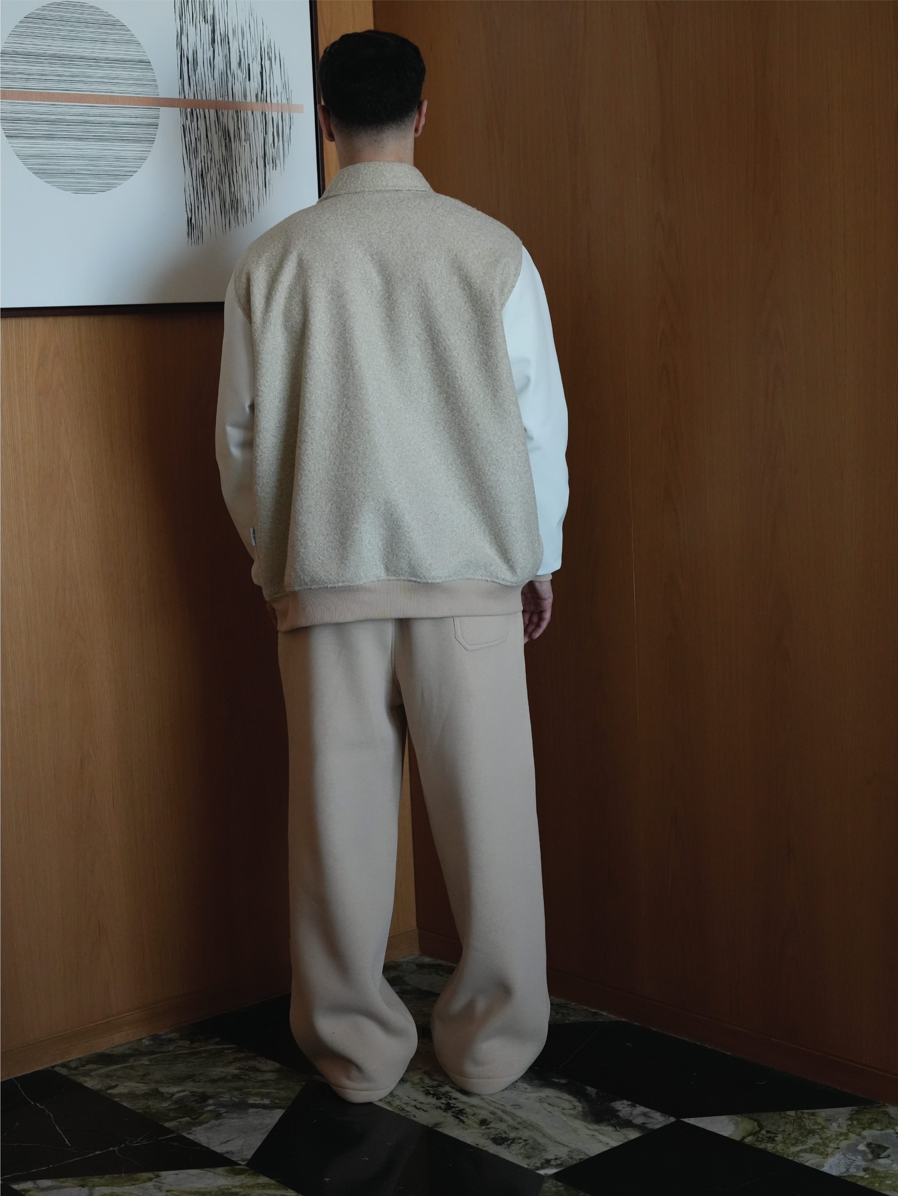 Beige Wool-Blend Varsity Jacket