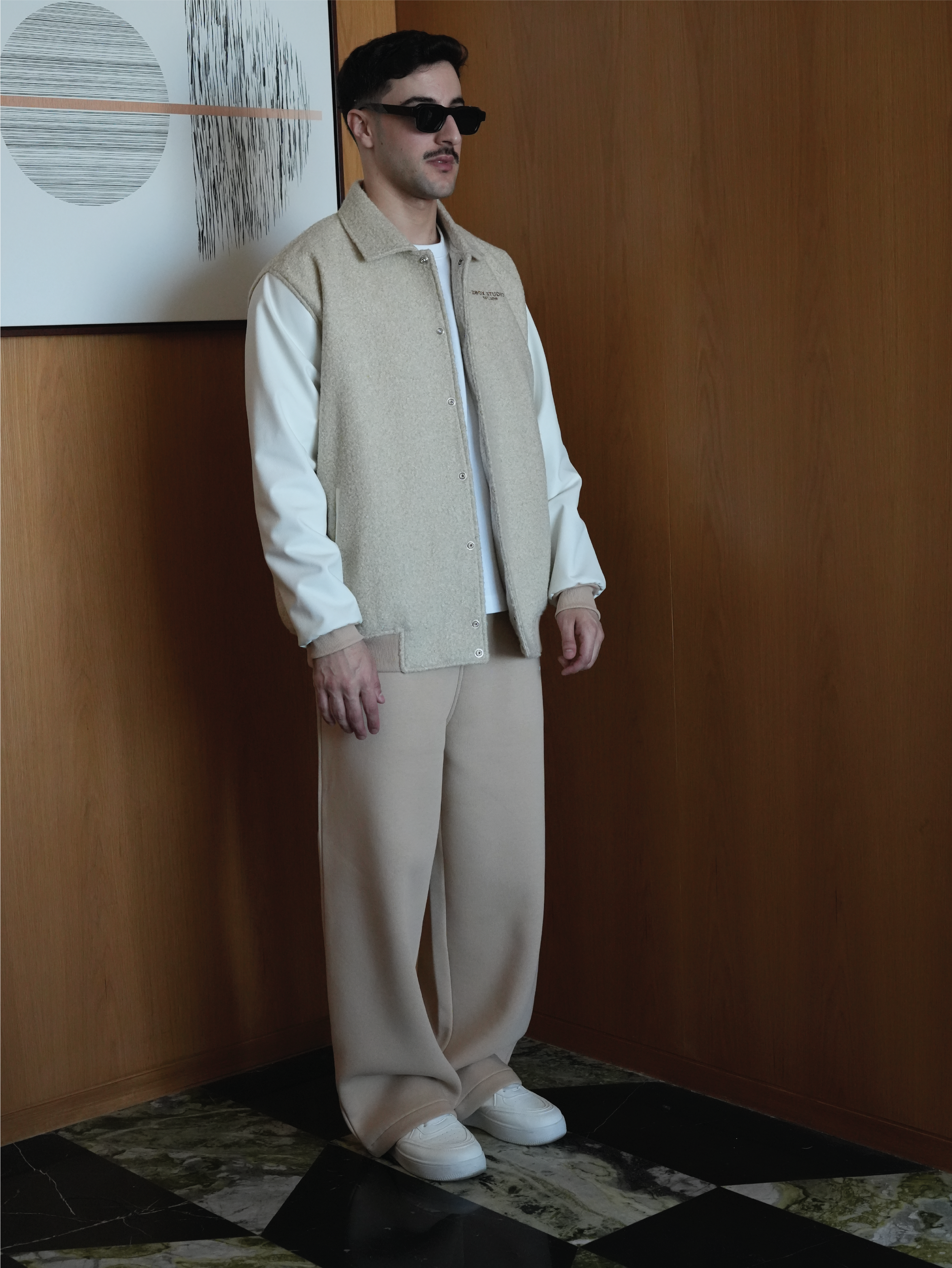 Beige Wool-Blend Varsity Jacket