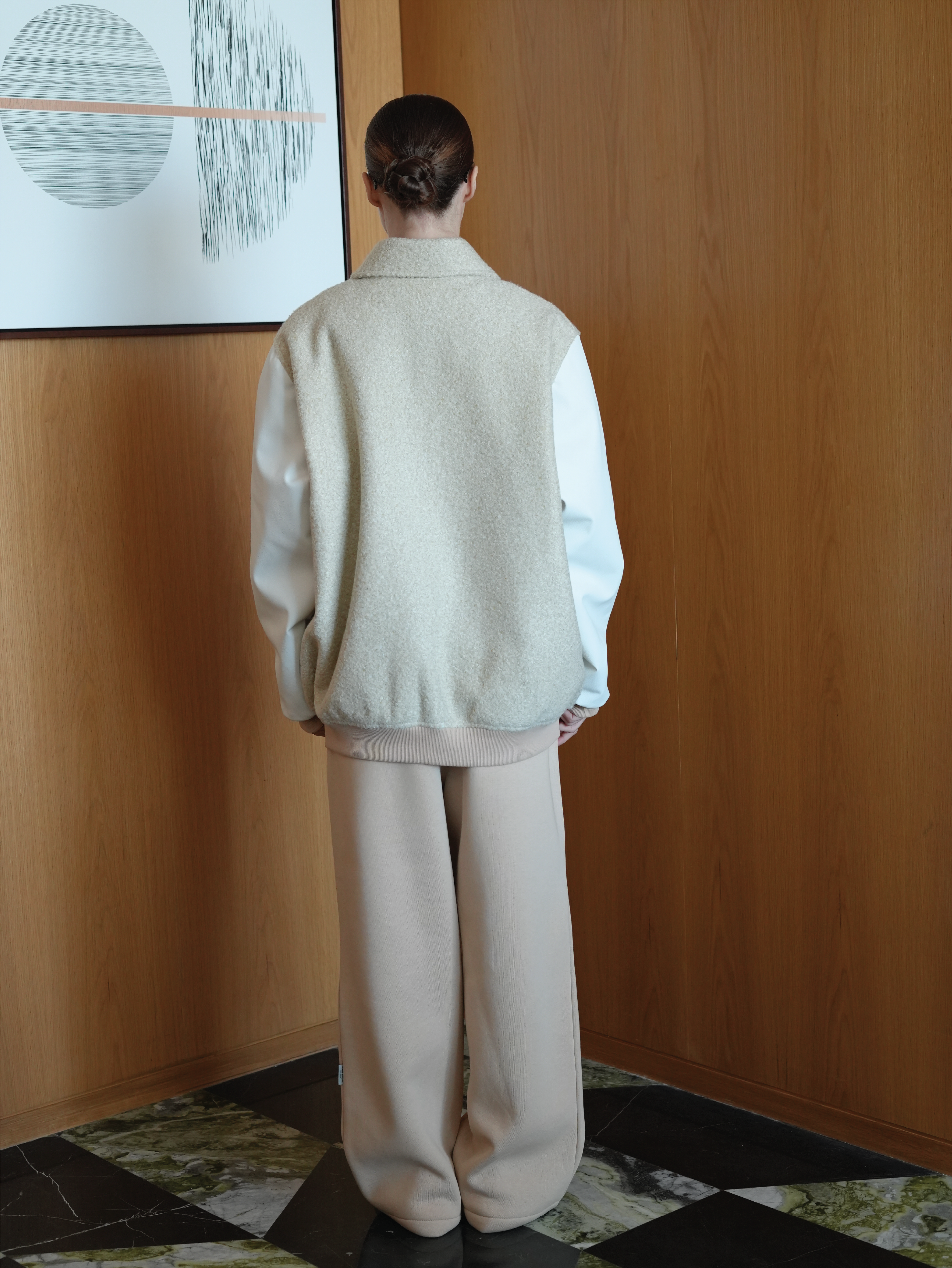 Beige Wool-Blend Varsity Jacket