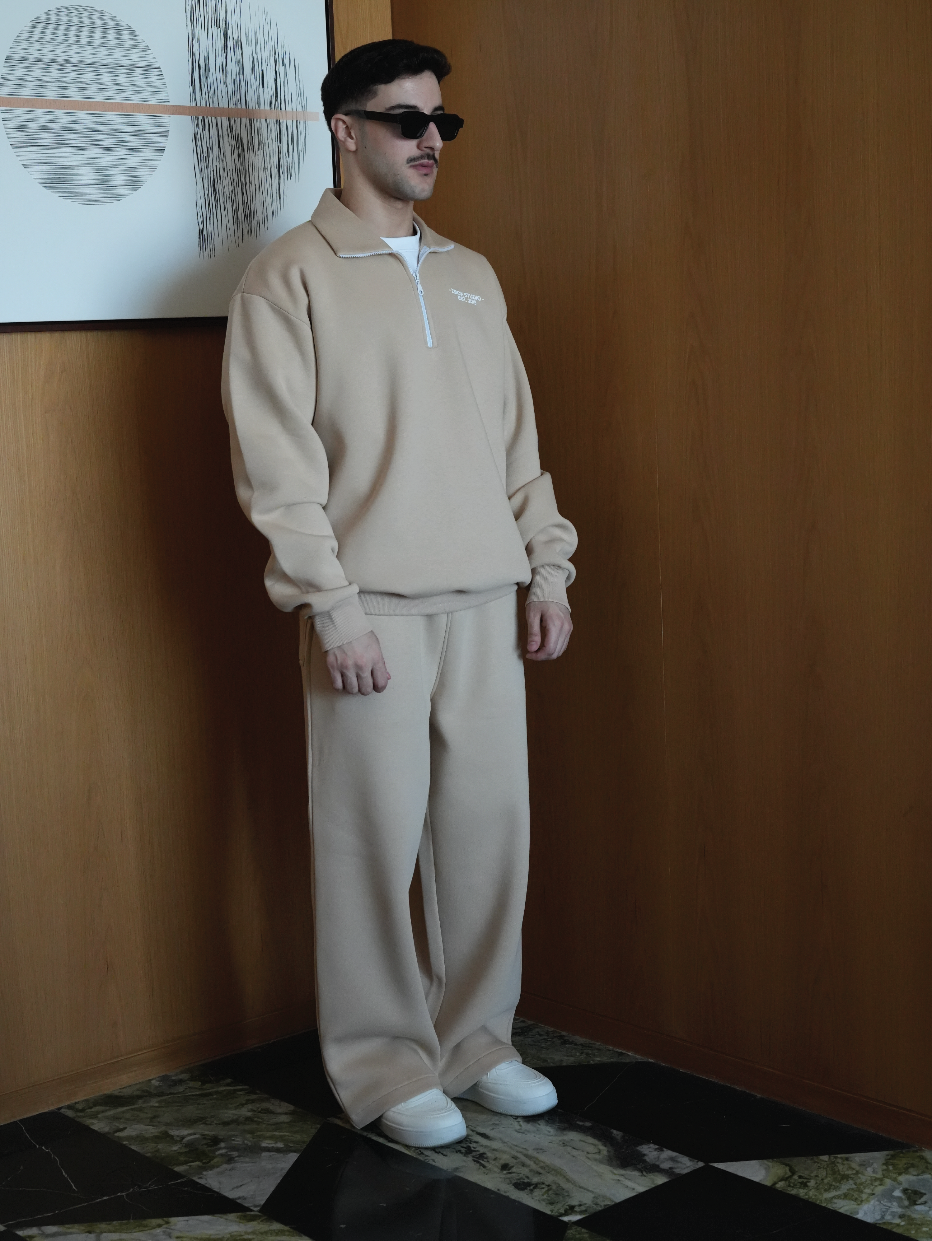 Beige Half Zip Sweatshirt