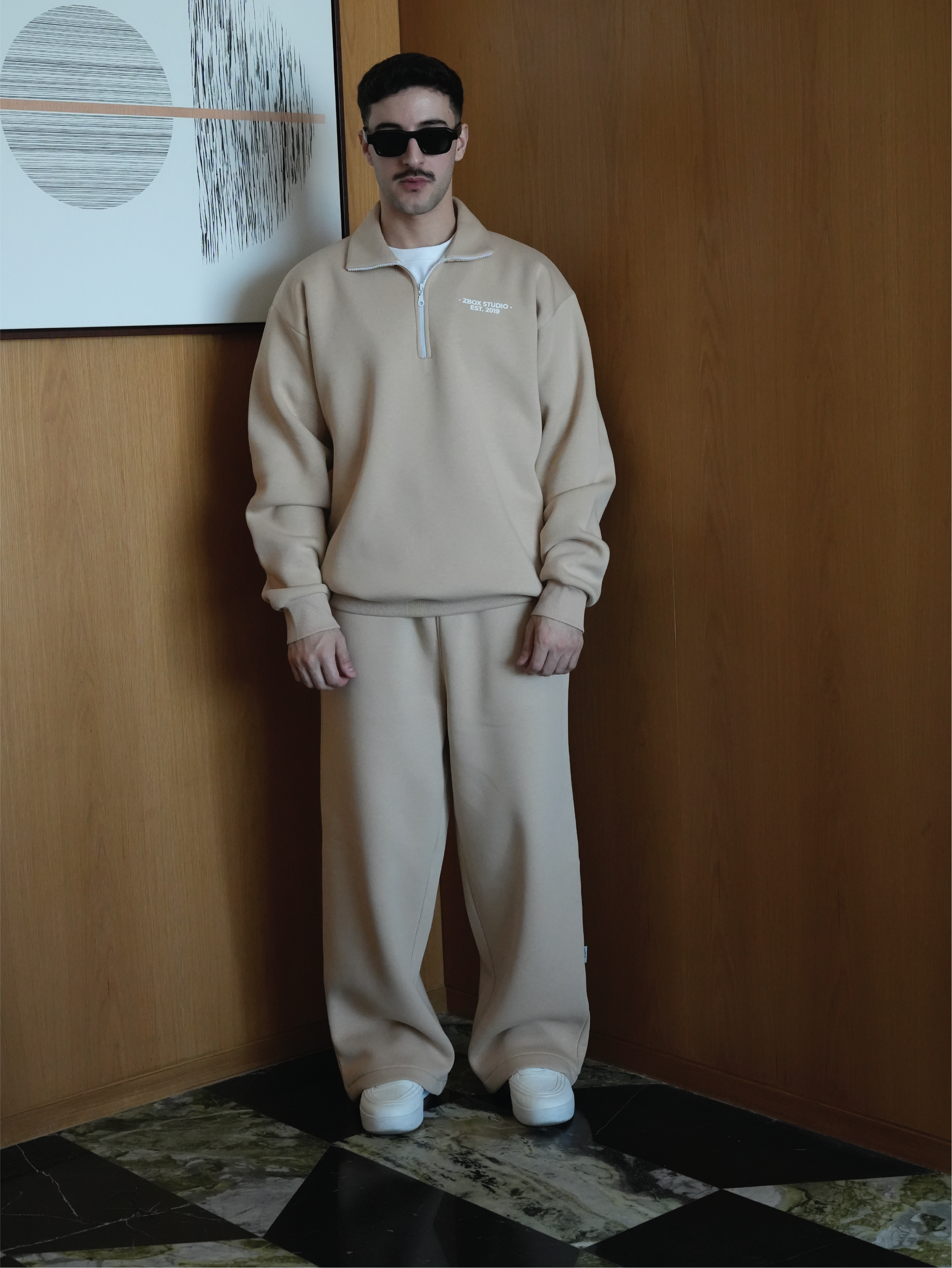 Beige Half Zip Sweatshirt