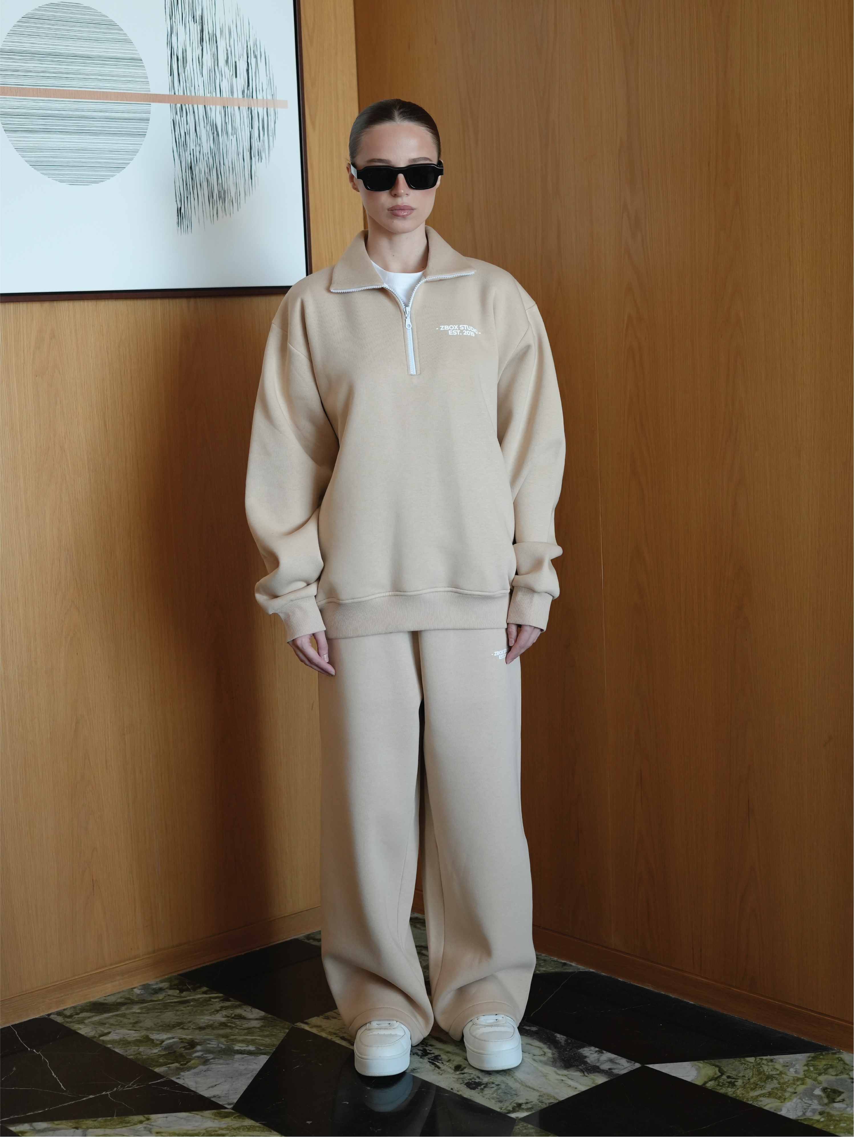 Beige Half Zip Sweatshirt