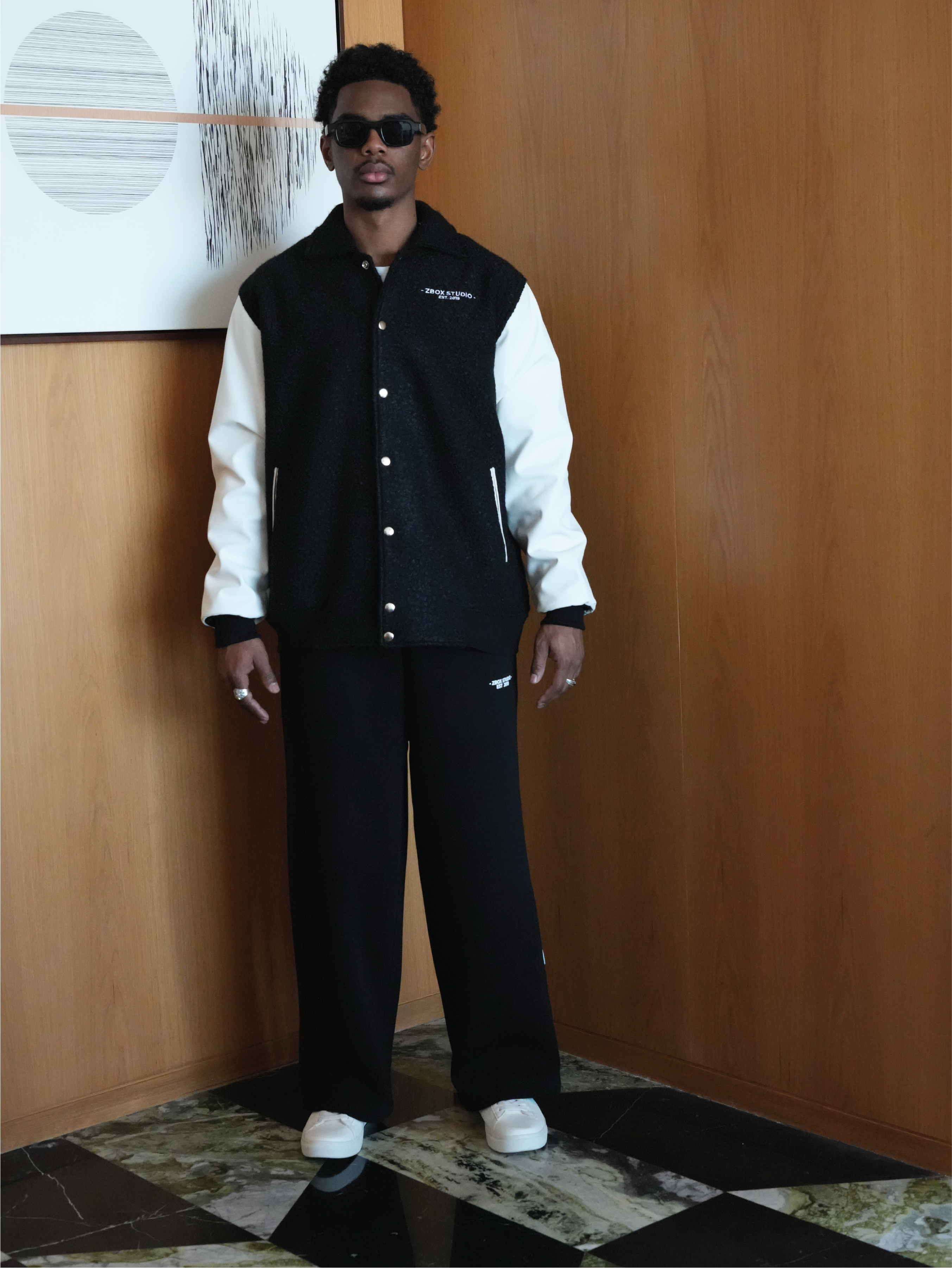 Black Wool-Blend Varsity Jacket