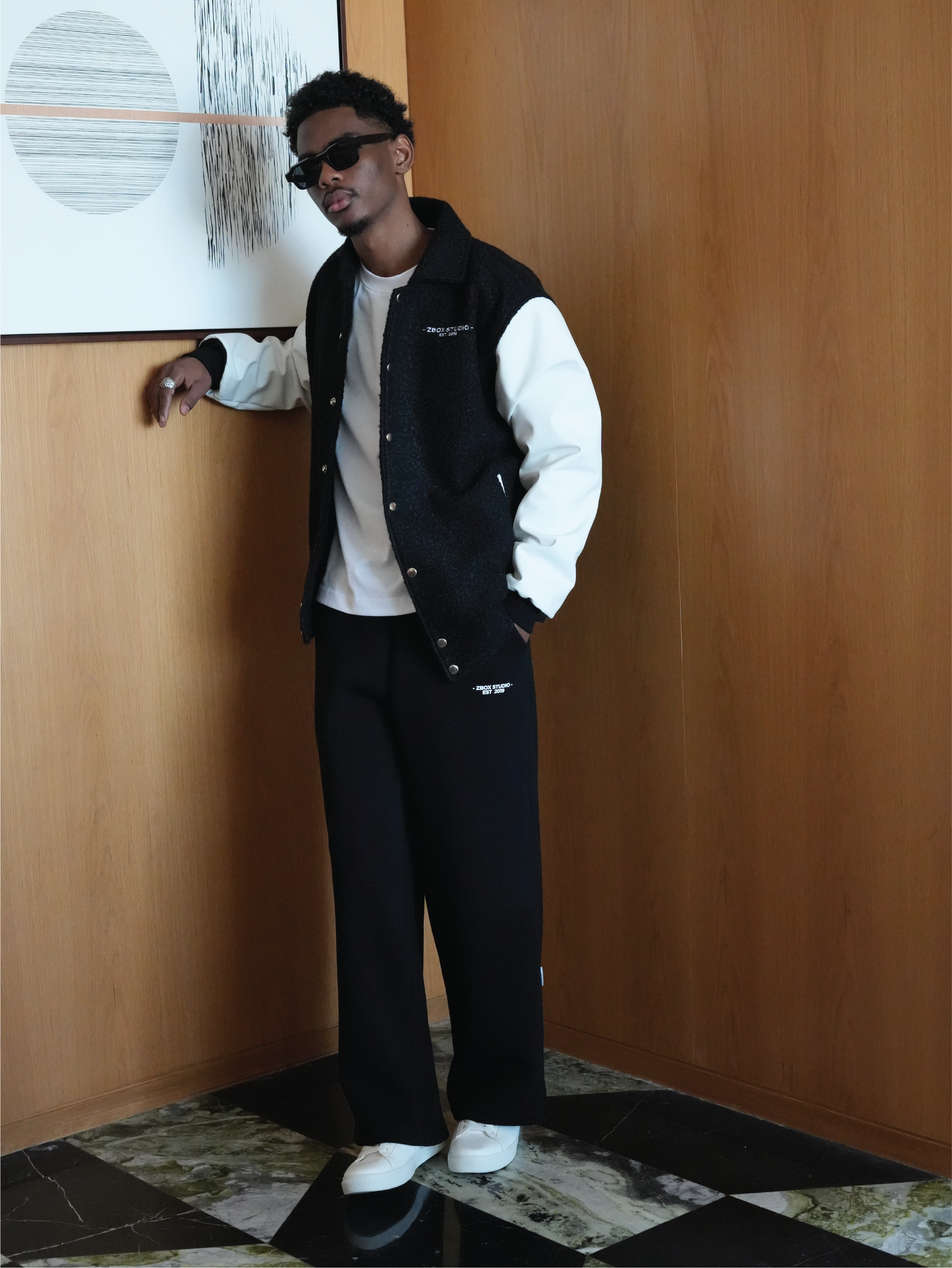 Black Wool-Blend Varsity Jacket