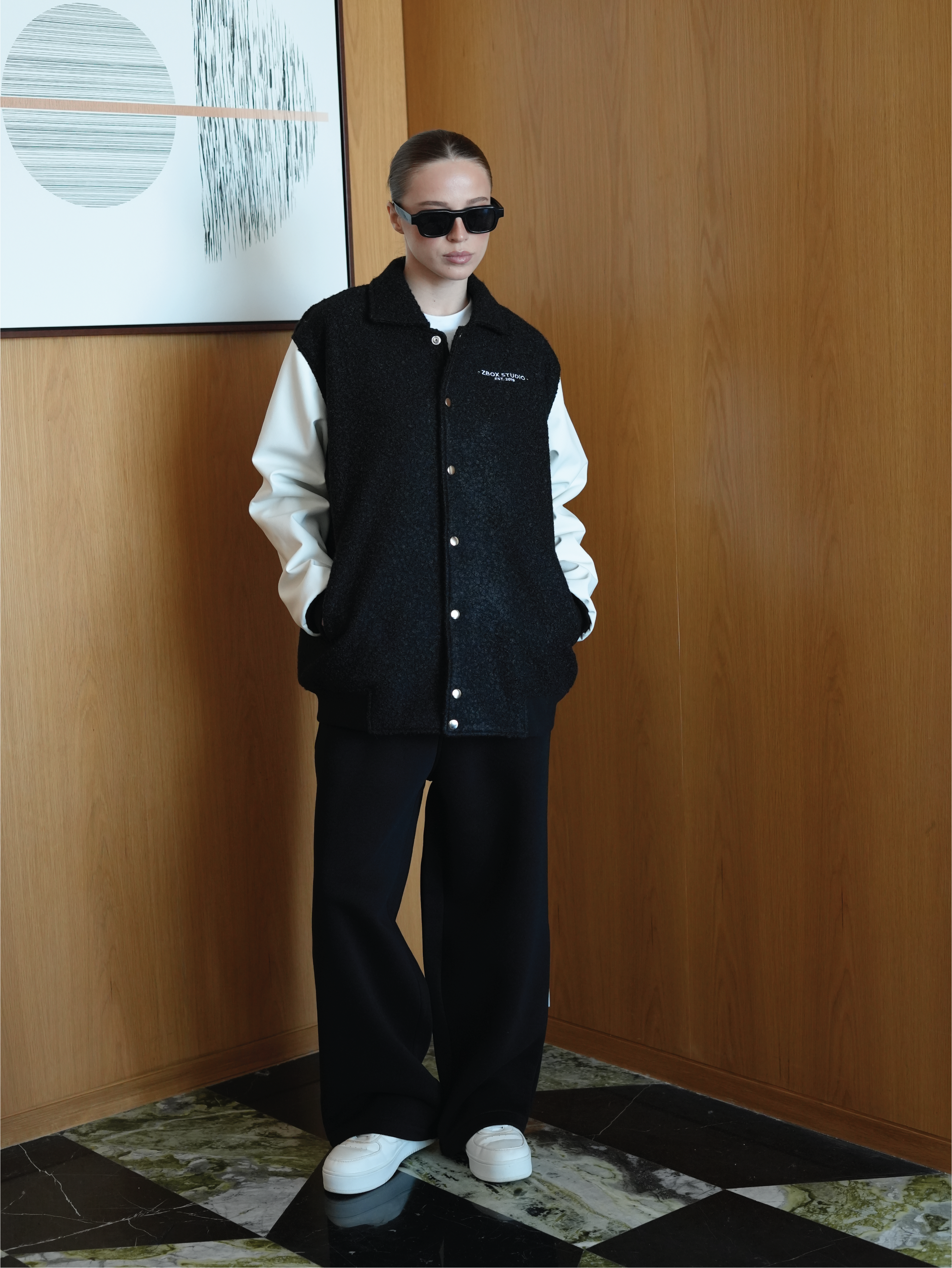 Black Wool-Blend Varsity Jacket