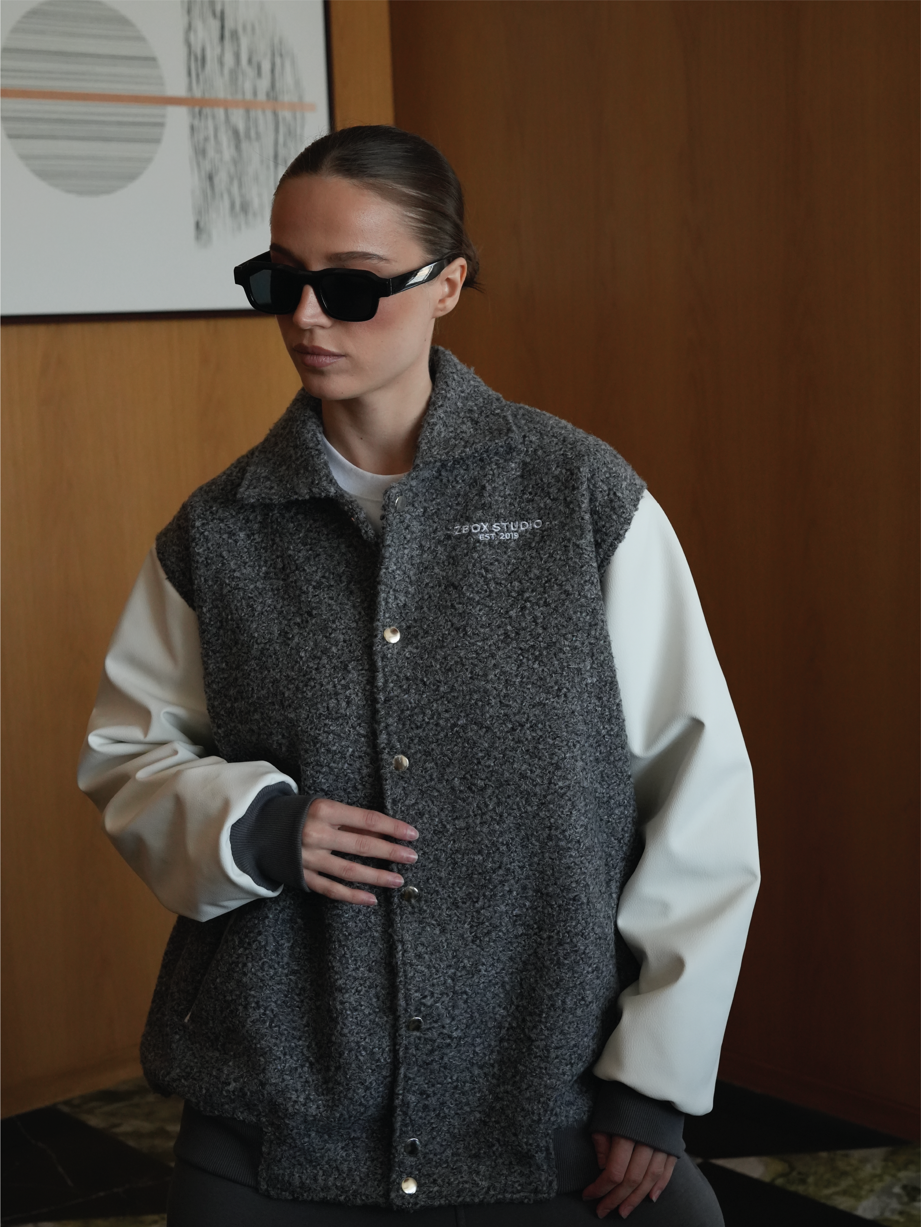 Grey Wool-Blend Varsity Jacket