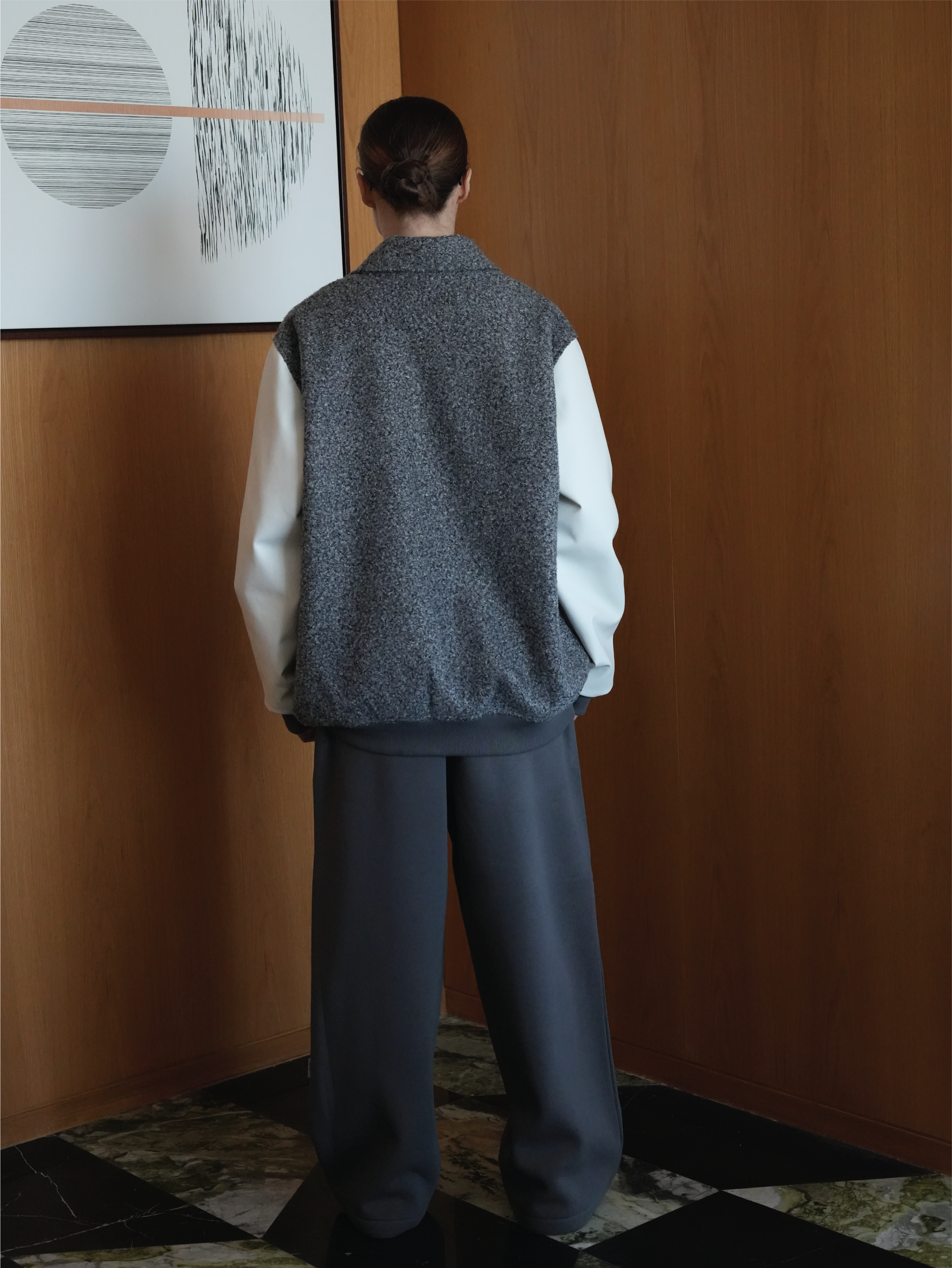 Grey Wool-Blend Varsity Jacket