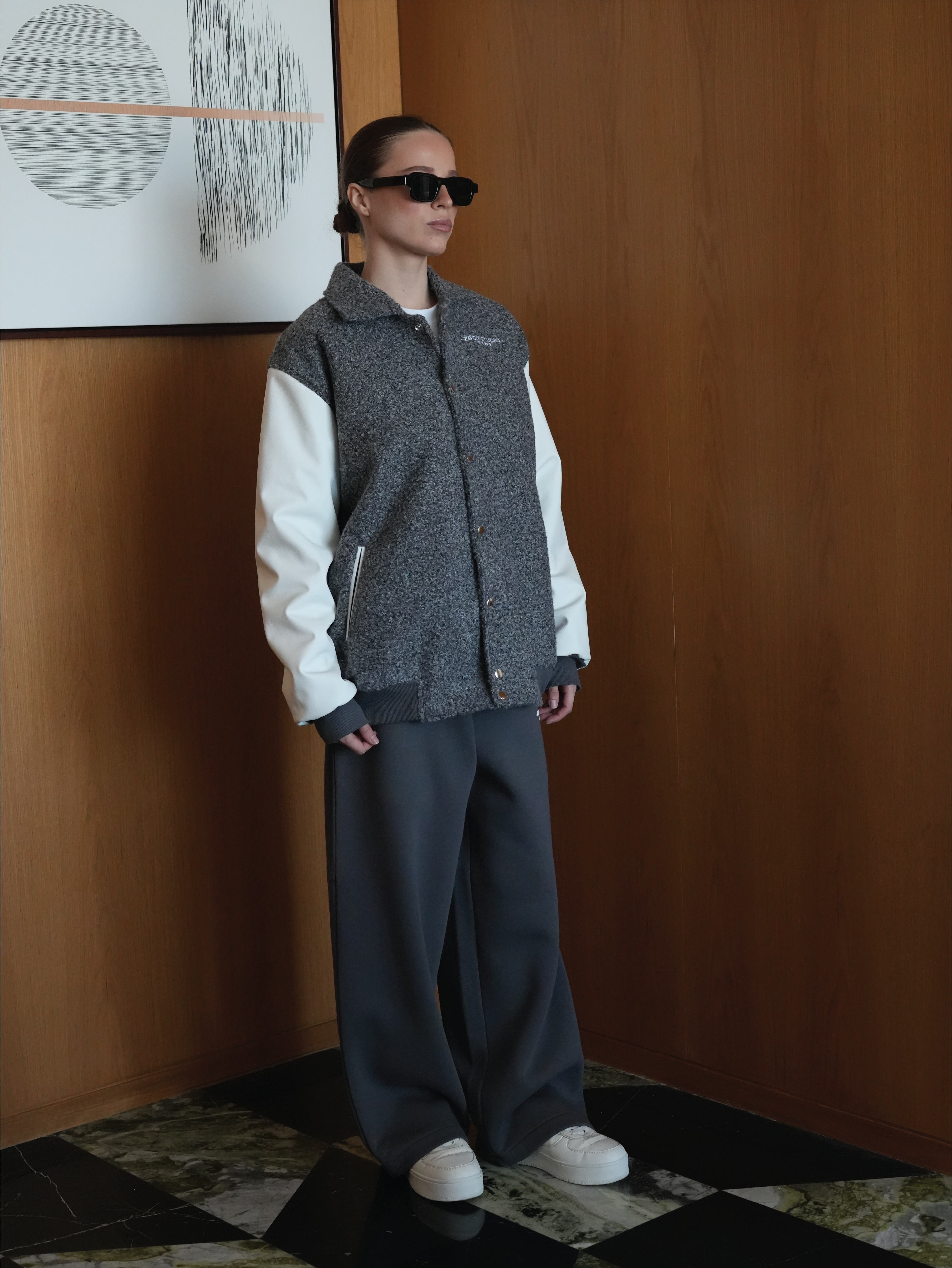 Grey Wool-Blend Varsity Jacket