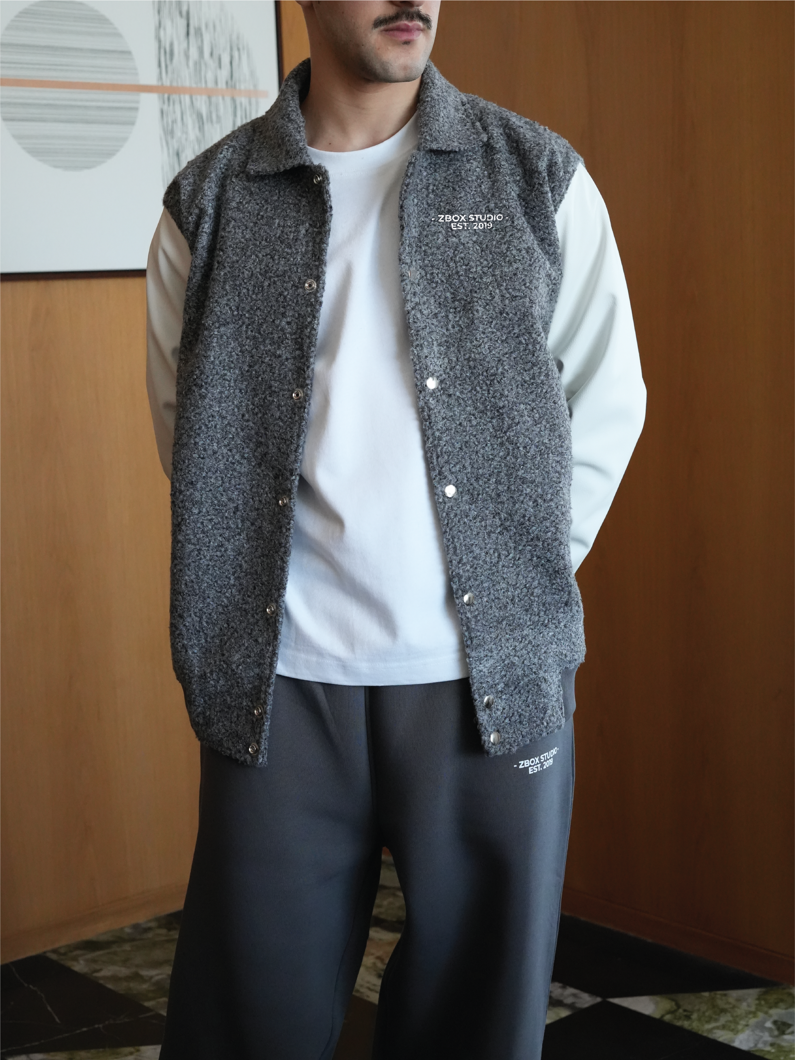 Grey Wool-Blend Varsity Jacket