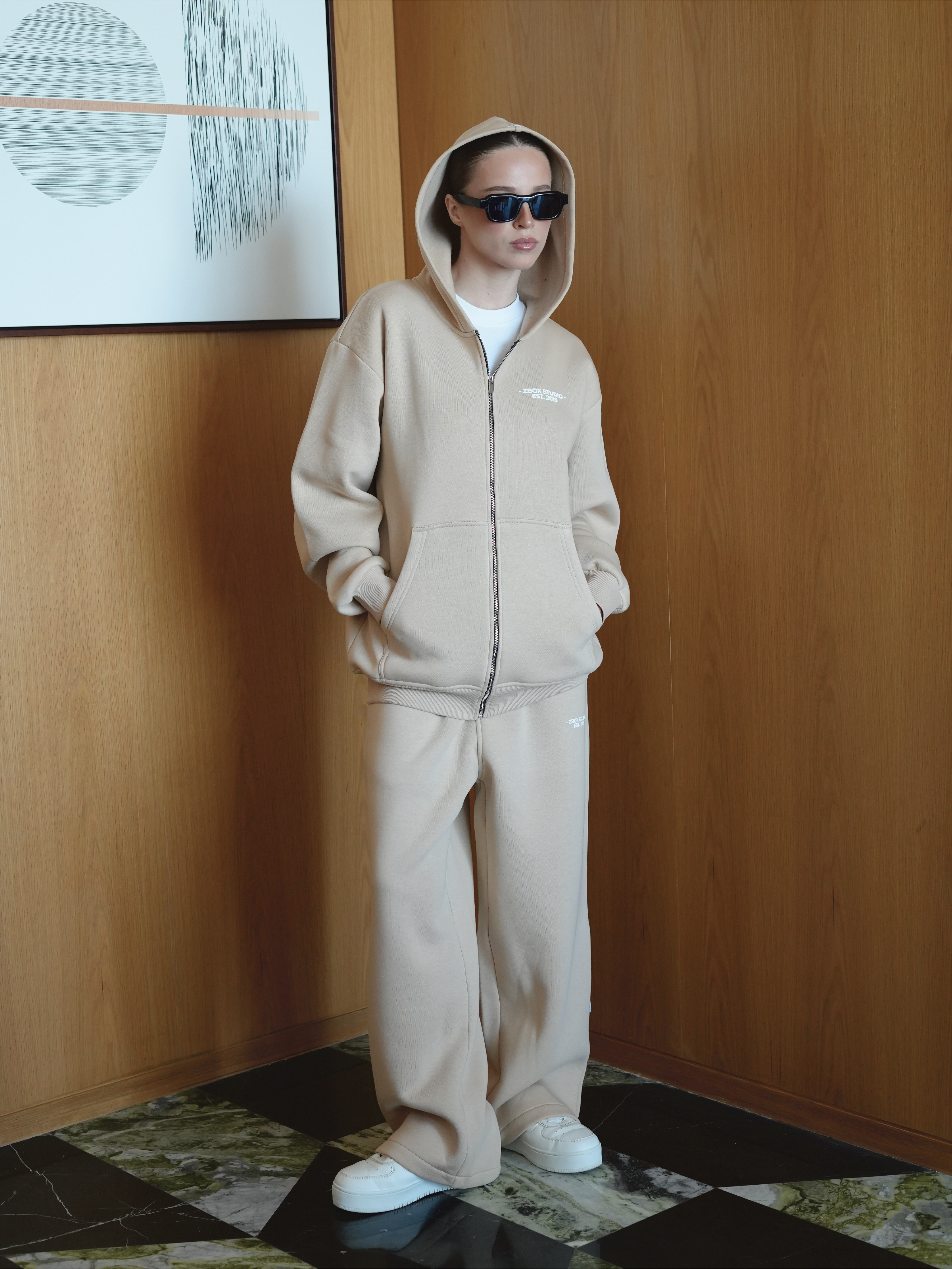Beige Zip Hoodie