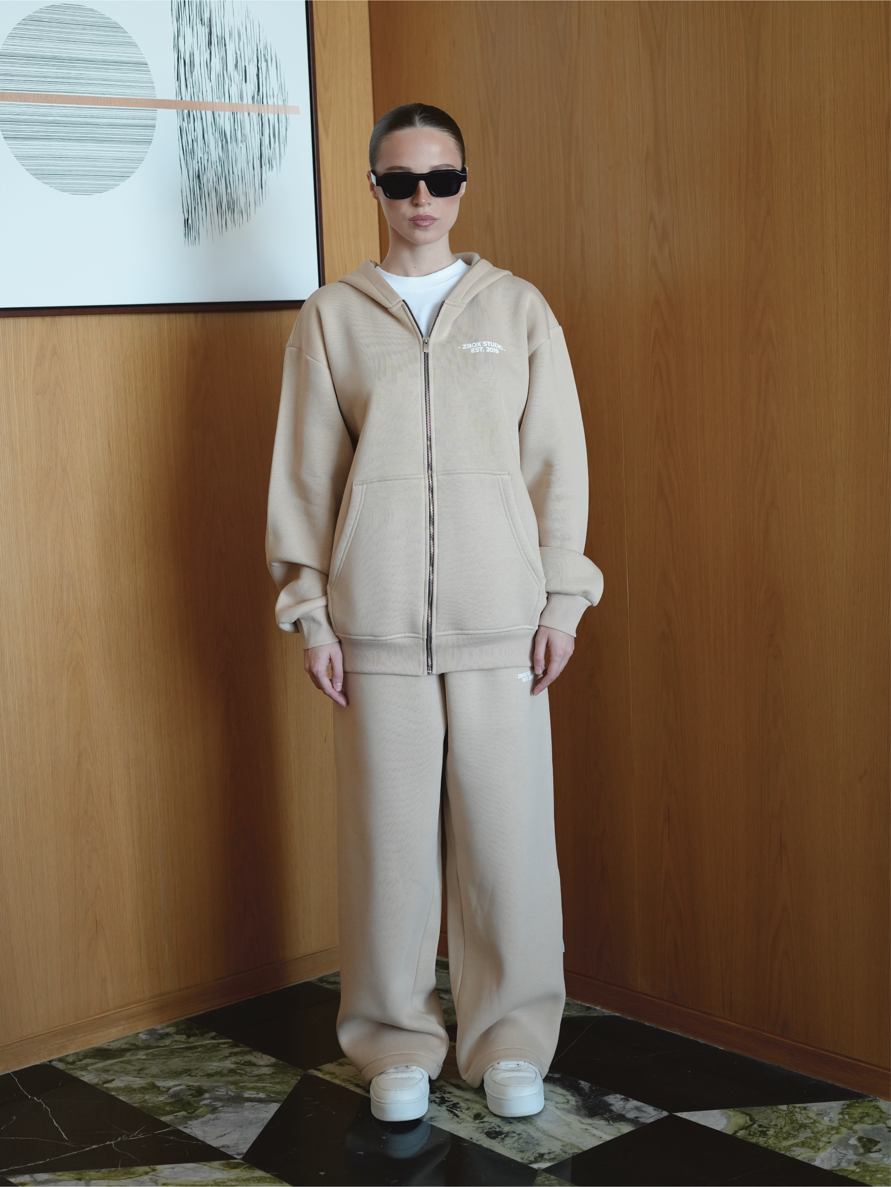 Beige Zip Hoodie