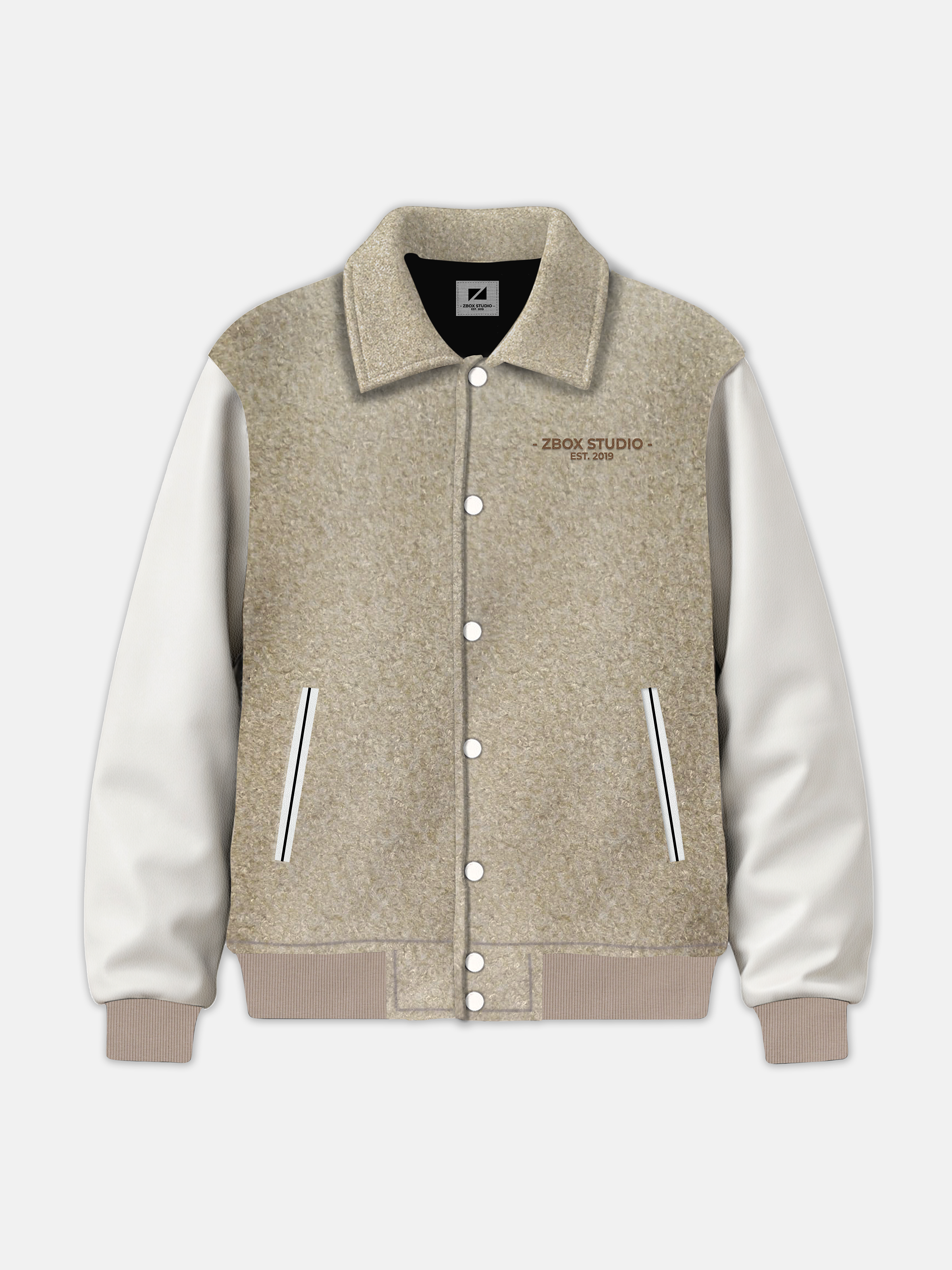 Beige Wool-Blend Varsity Jacket