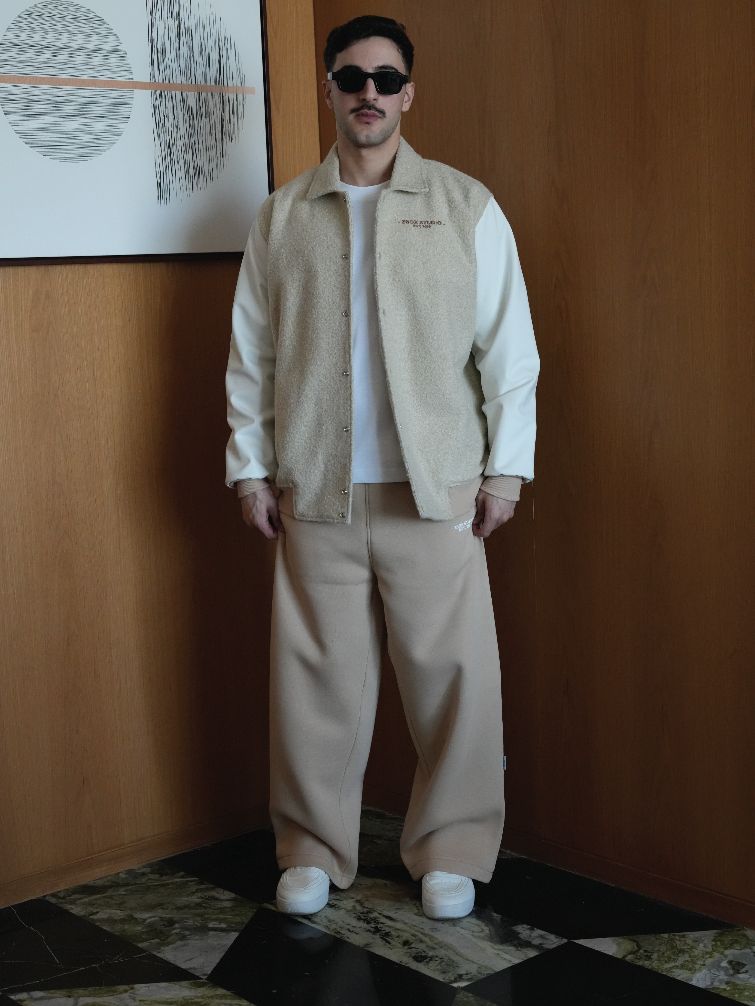 Beige Wool-Blend Varsity Jacket