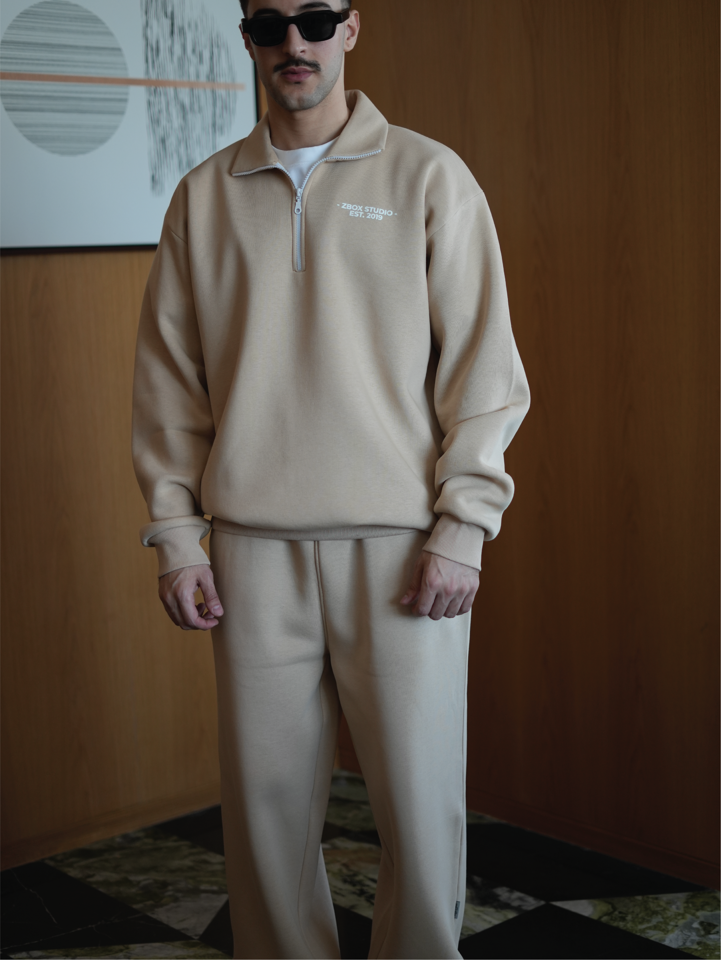 Beige Half Zip Sweatshirt