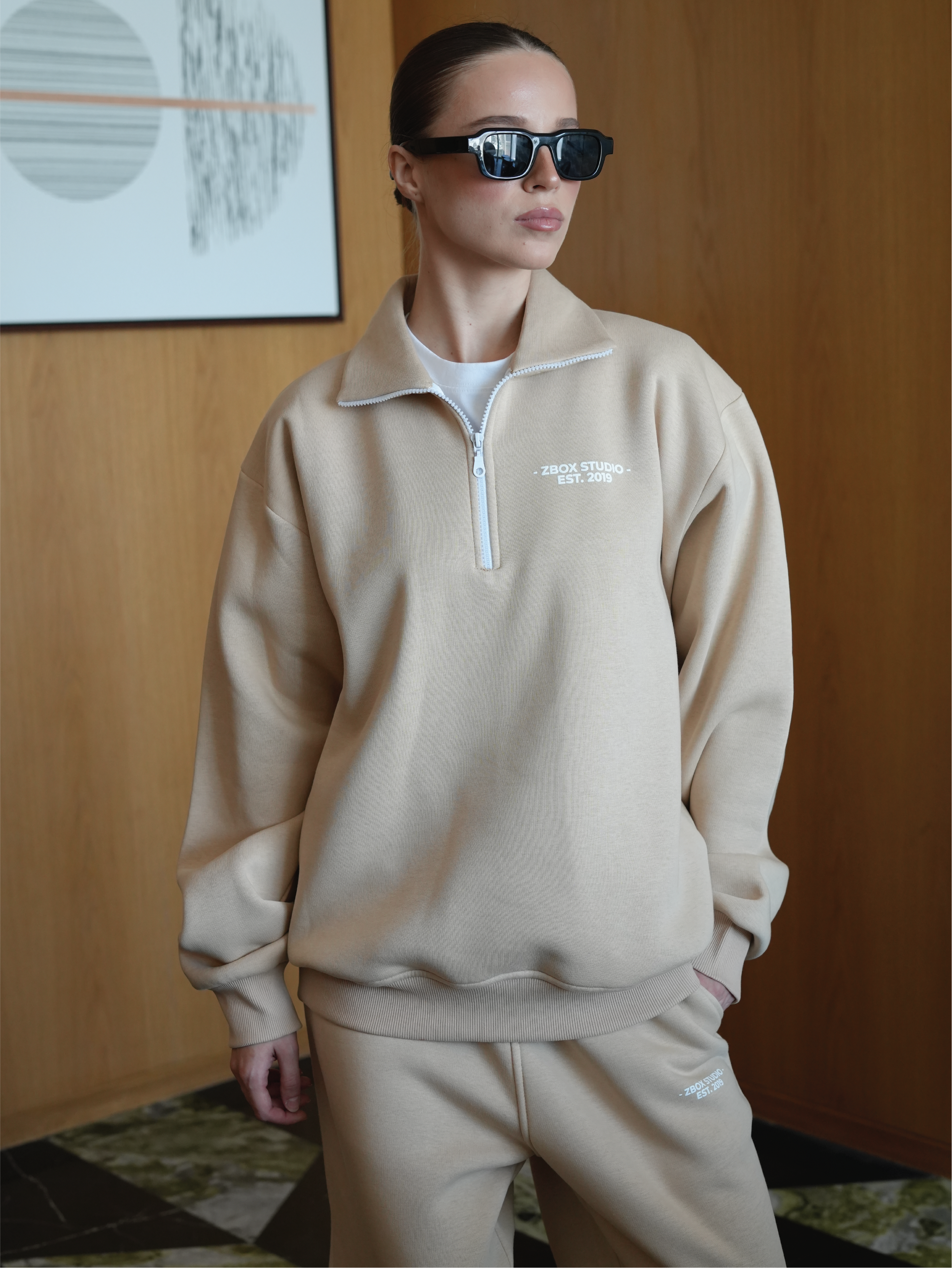 Beige Half Zip Sweatshirt