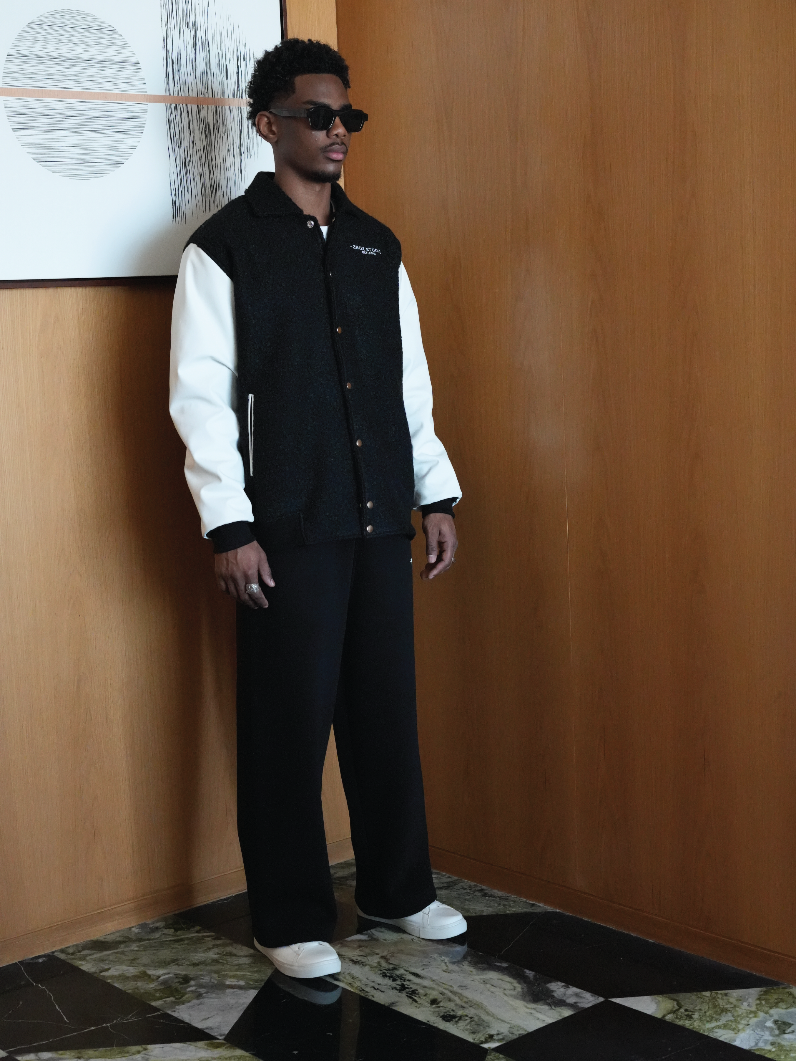 Black Wool-Blend Varsity Jacket