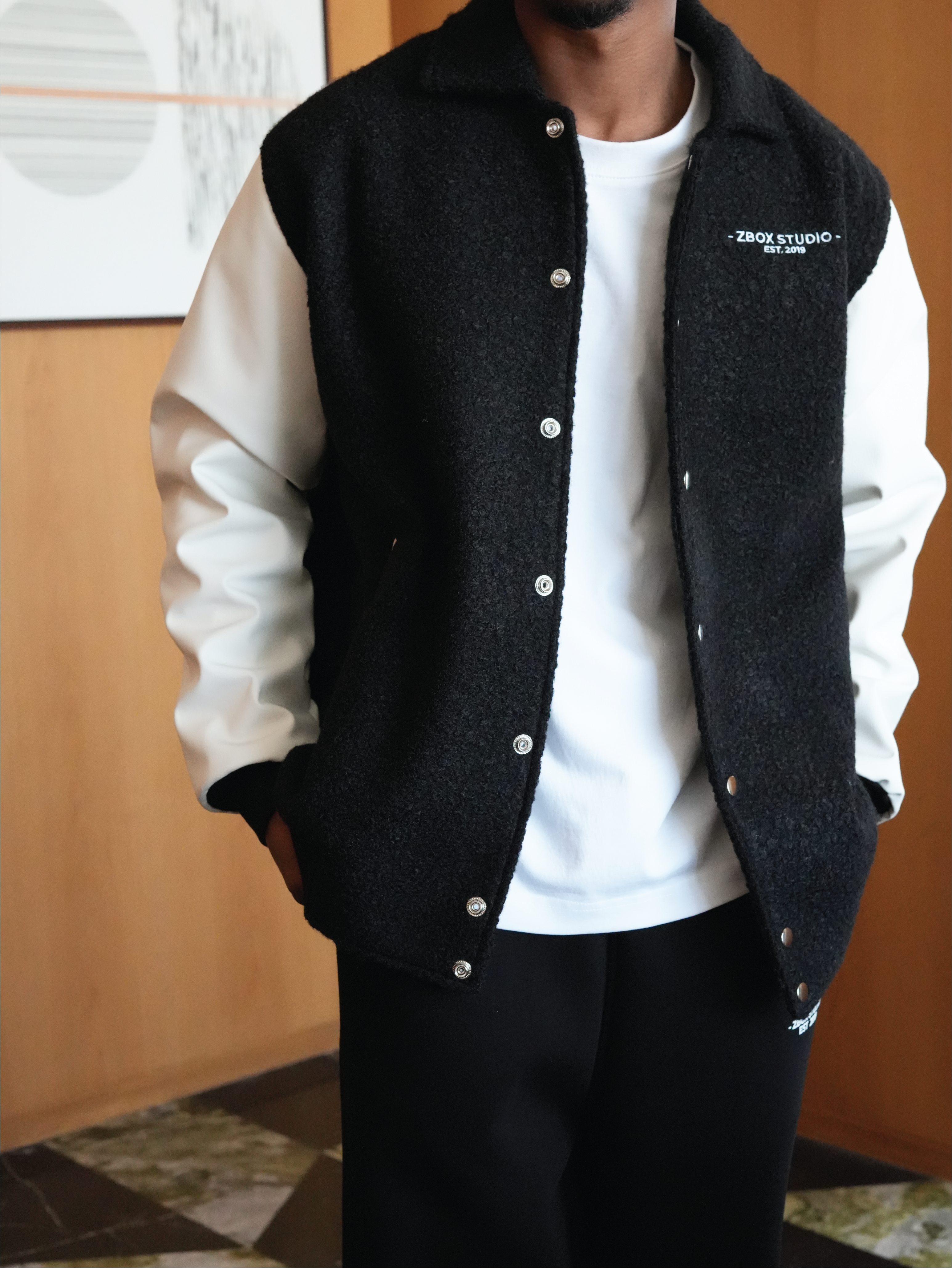 Black Wool-Blend Varsity Jacket