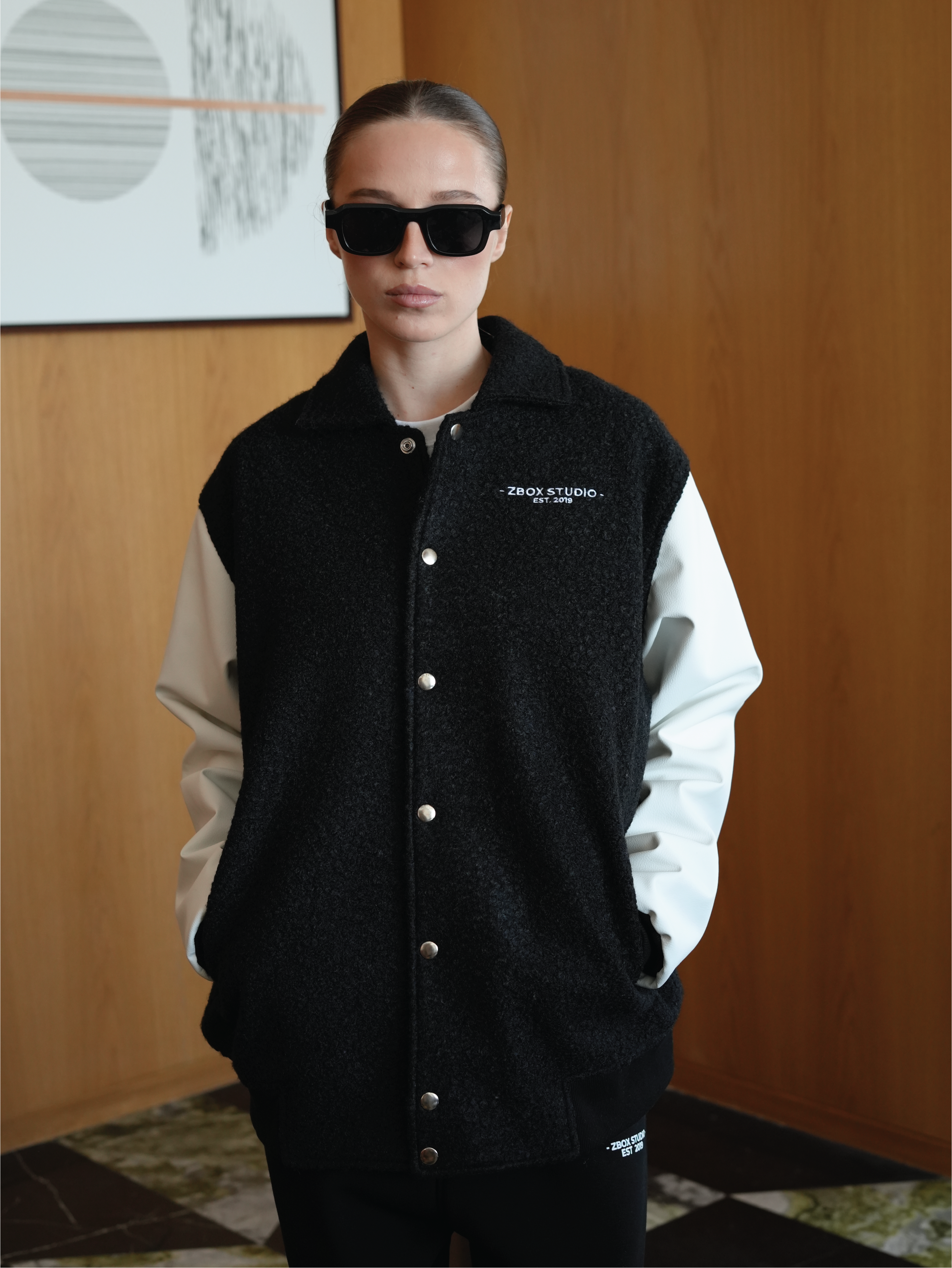 Black Wool-Blend Varsity Jacket