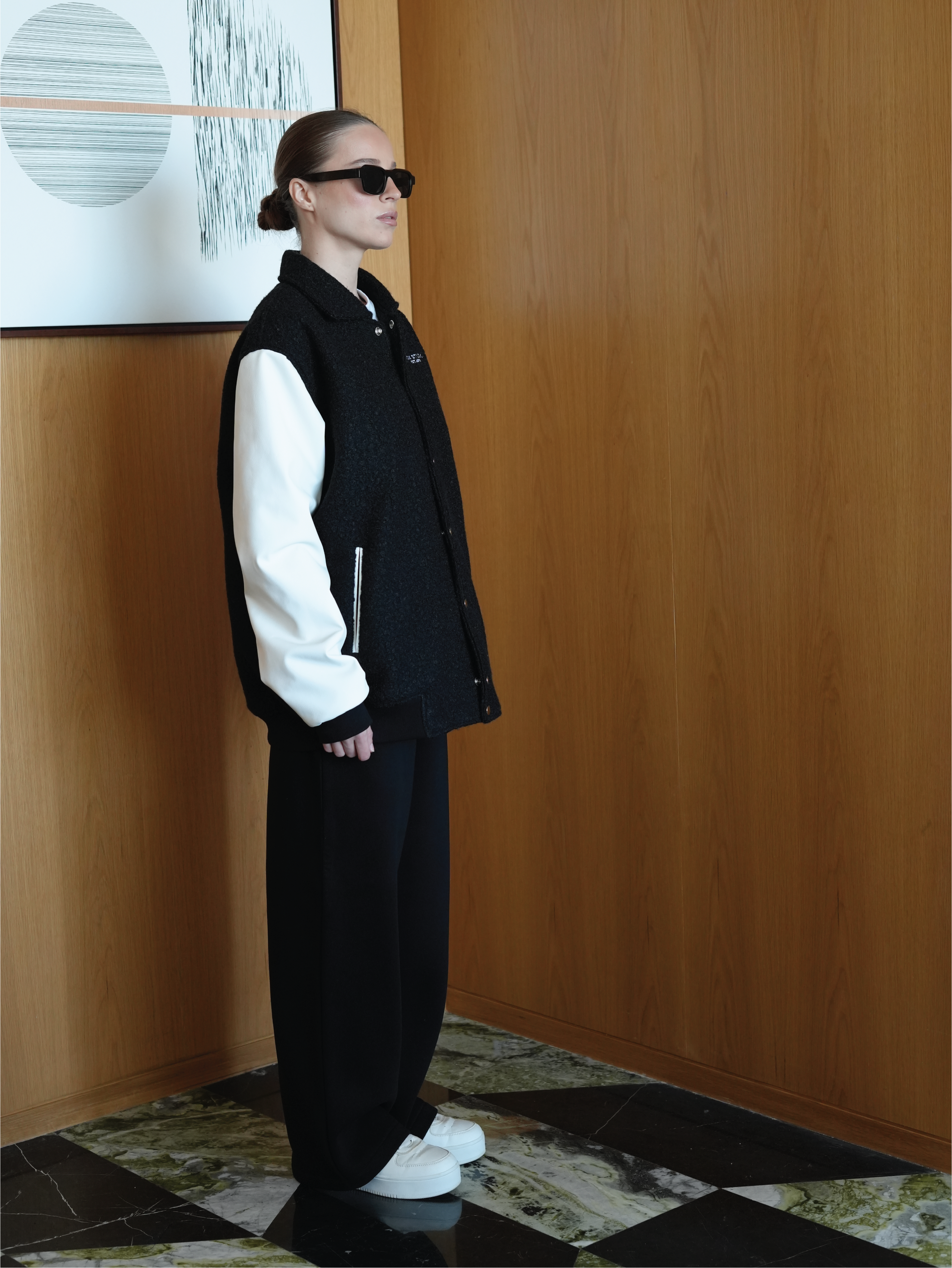 Black Wool-Blend Varsity Jacket