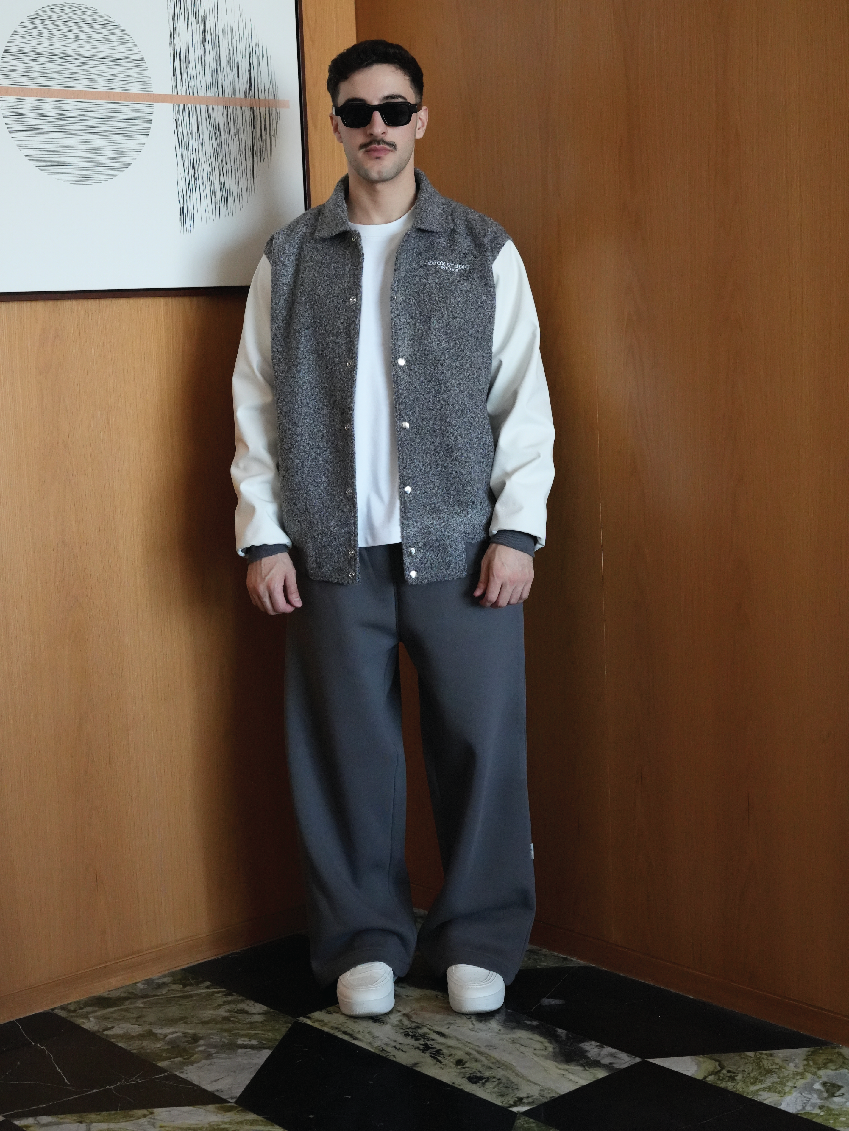 Grey Wool-Blend Varsity Jacket