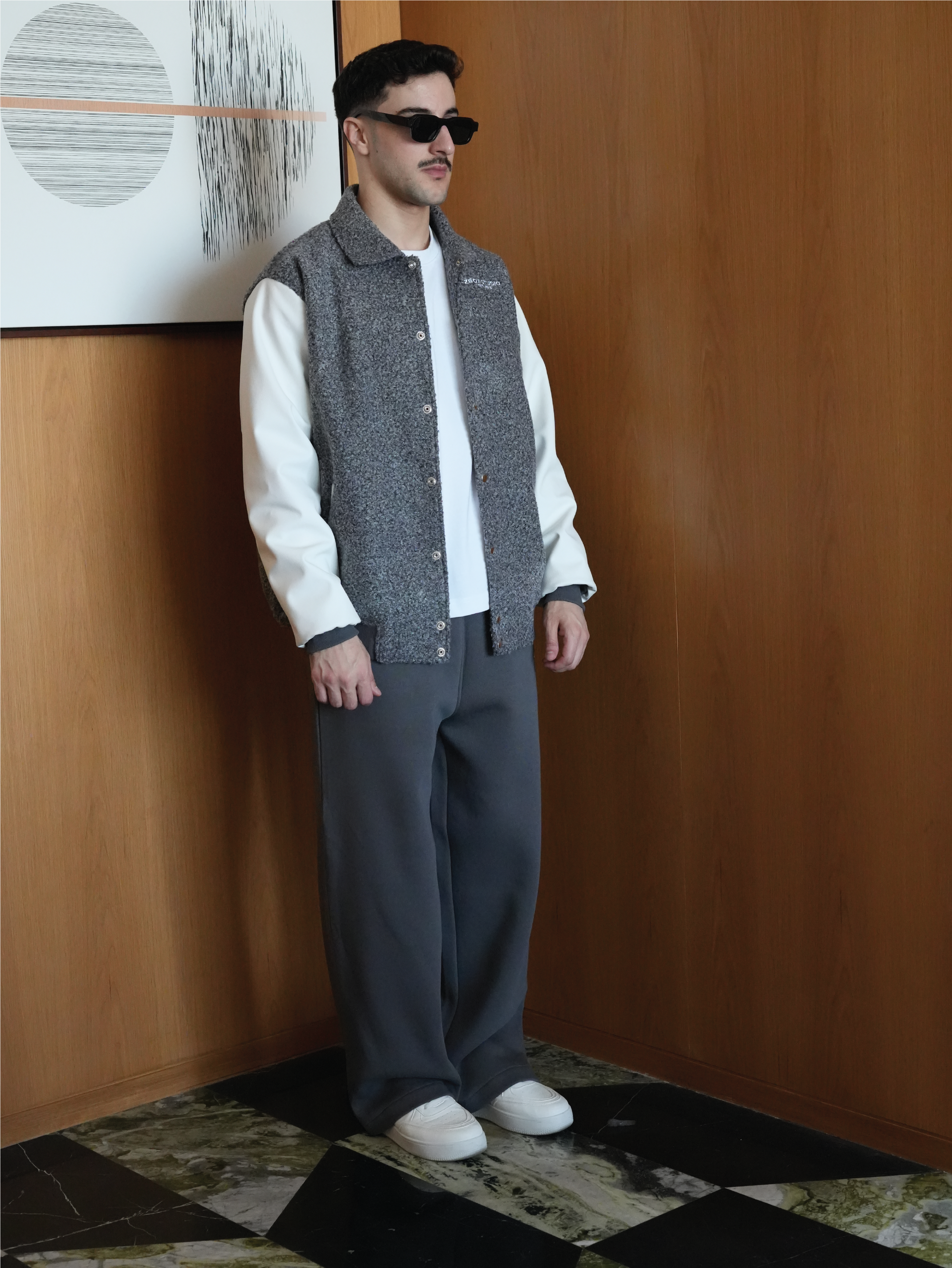 Grey Wool-Blend Varsity Jacket