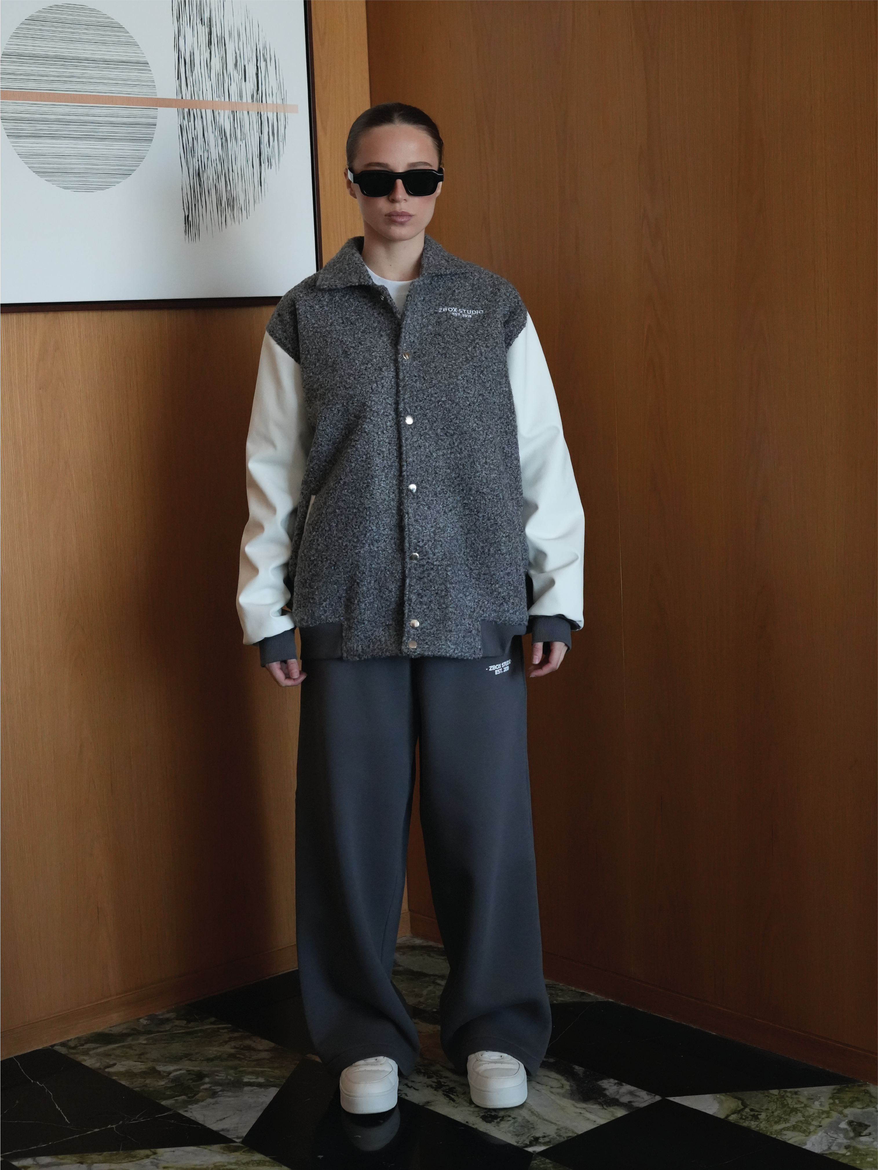 Grey Wool-Blend Varsity Jacket