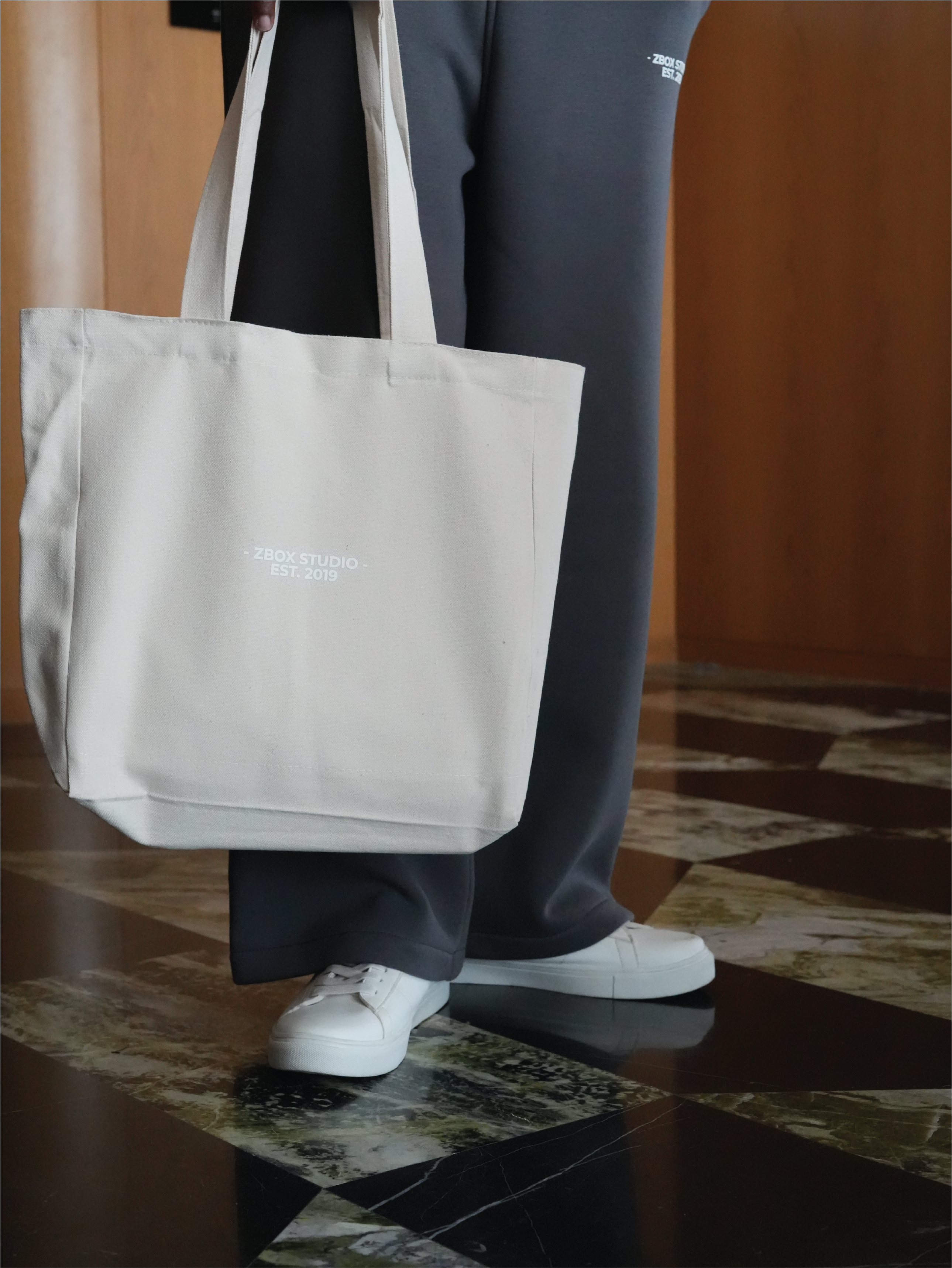 Beige Canvas Tote Bag