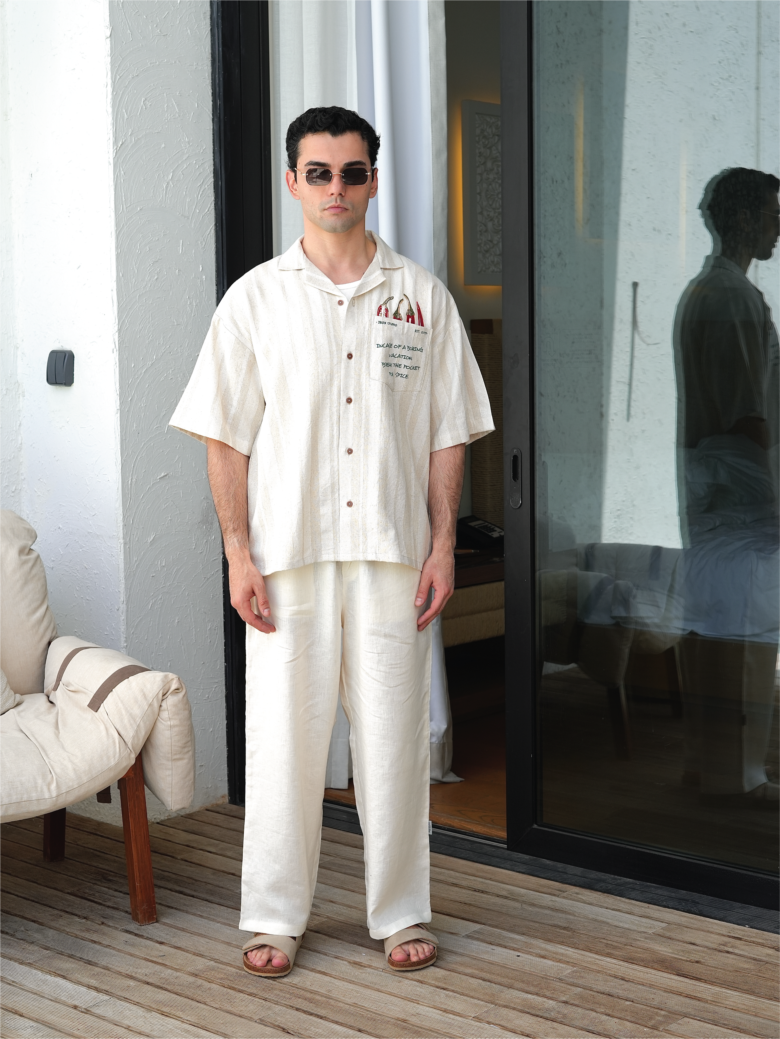 Break The Pocket For Spice Linen Camp Collar Shirt