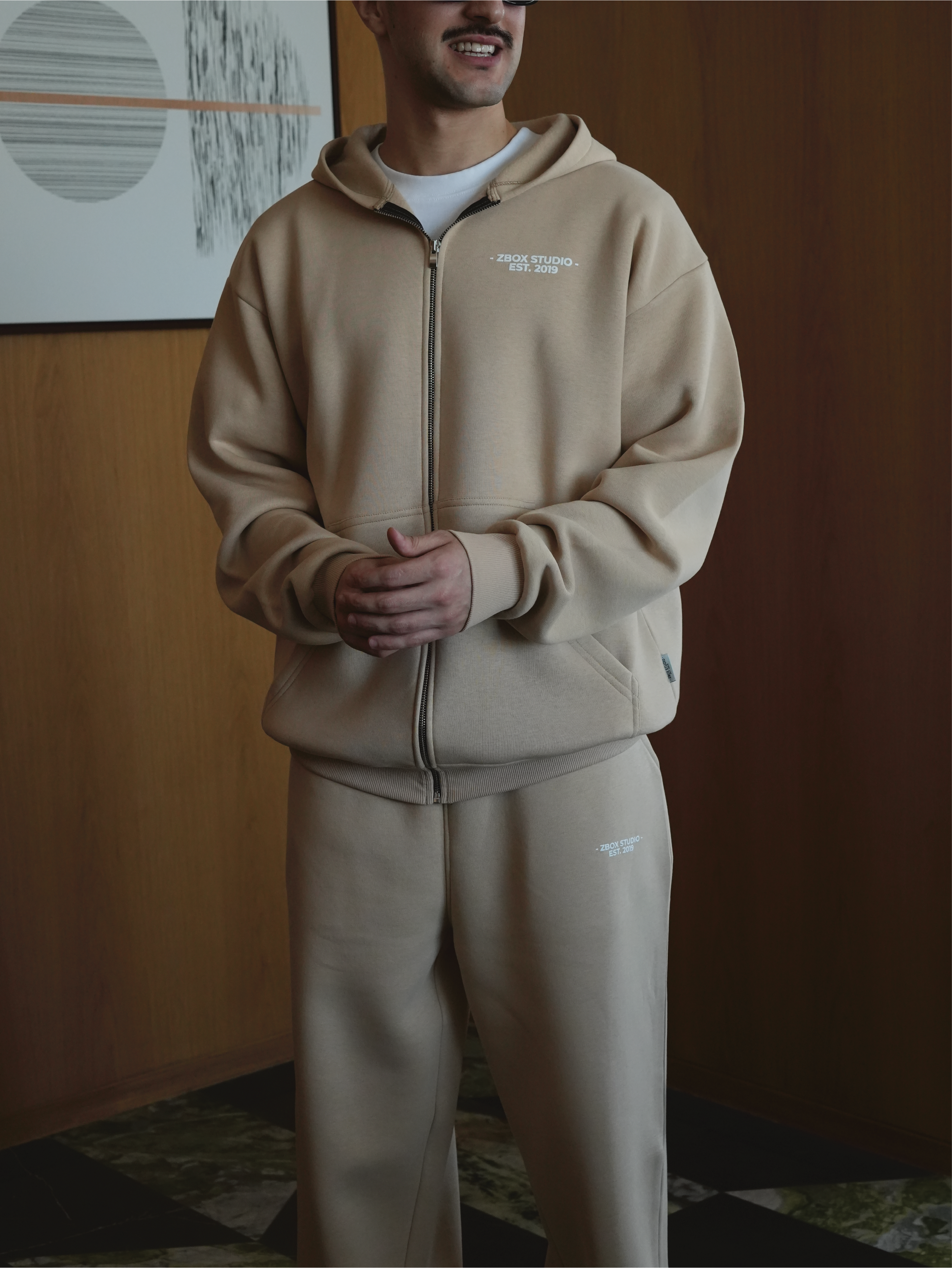Beige Zip Hoodie