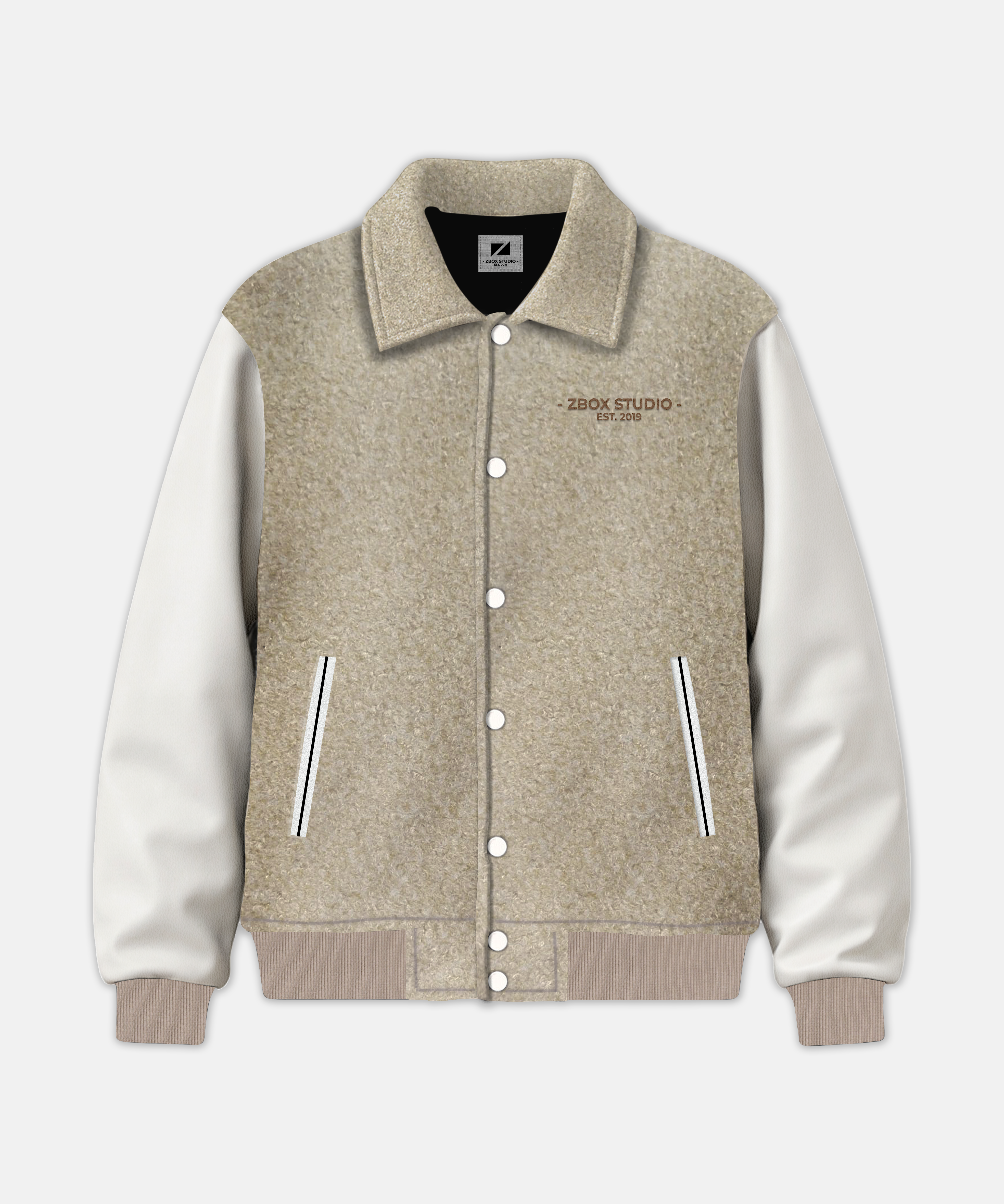 Beige Wool-Blend Varsity Jacket