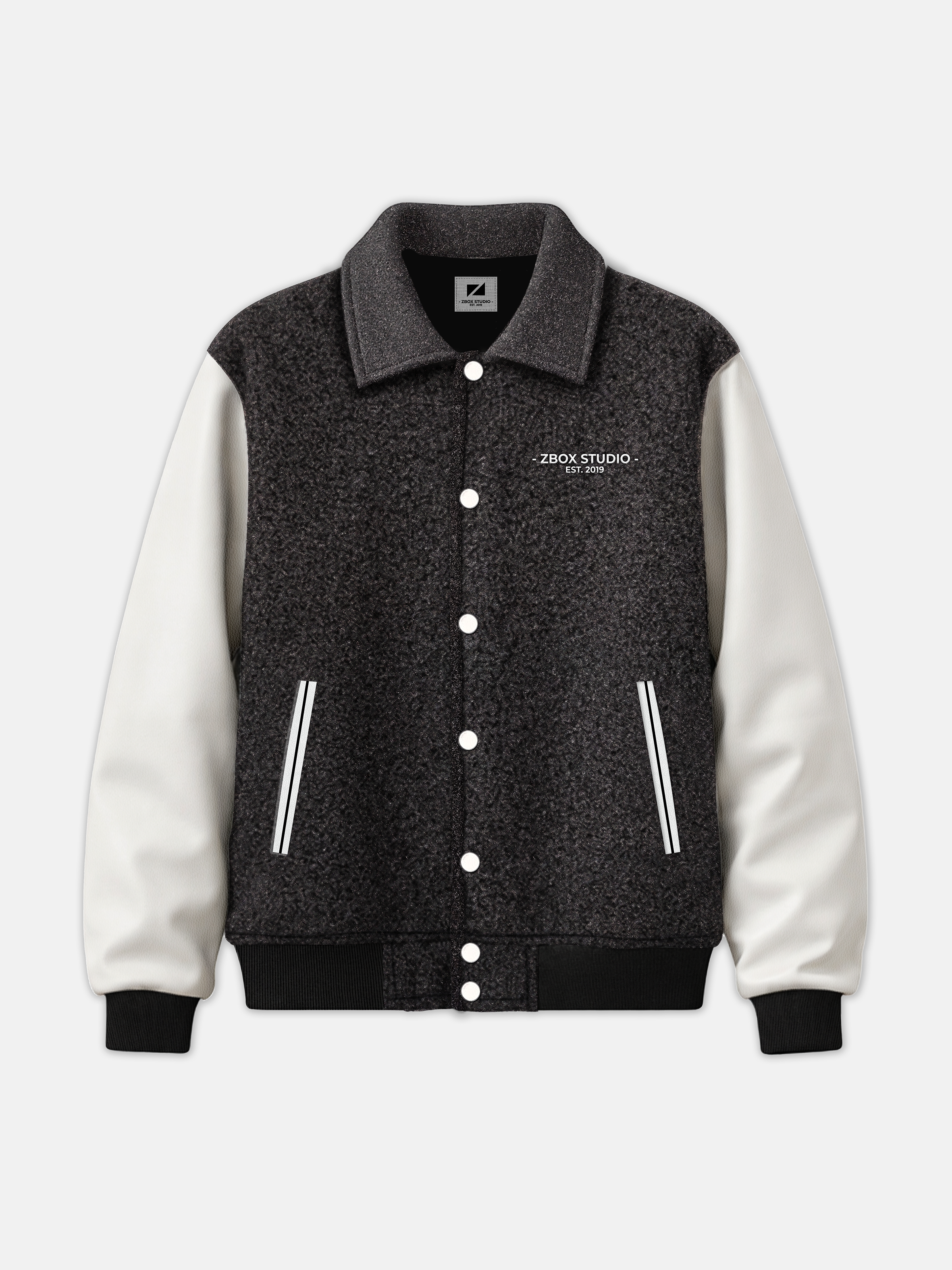 Black Wool-Blend Varsity Jacket